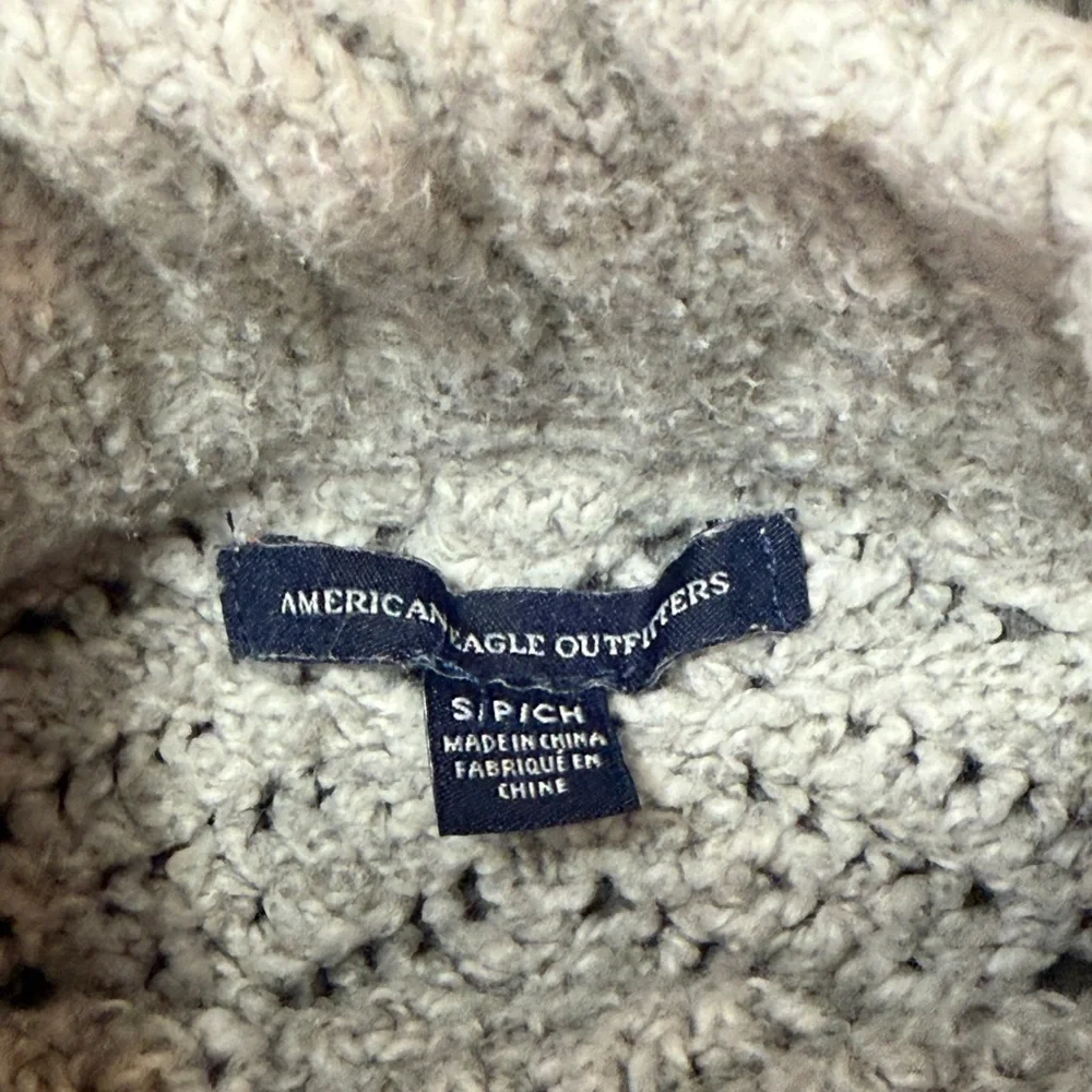 American Eagle Gray Crochet Mock Neck Open Knit Sweater Size S